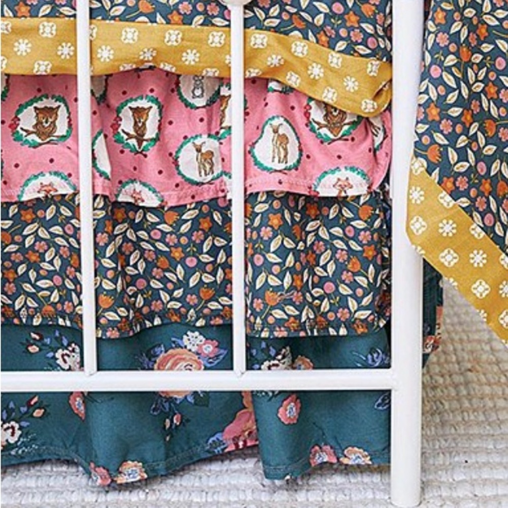 Matilda Jane Clothing | Pink & Blue Rosy Blossoms Tiered-Ruffle Bed Skirt